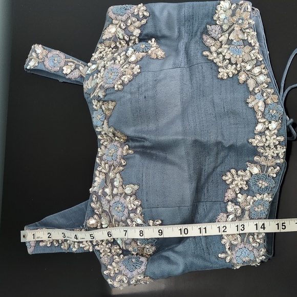 Luxurious Blue, Silver Floral Wedding Dress - Picture 11 of 13